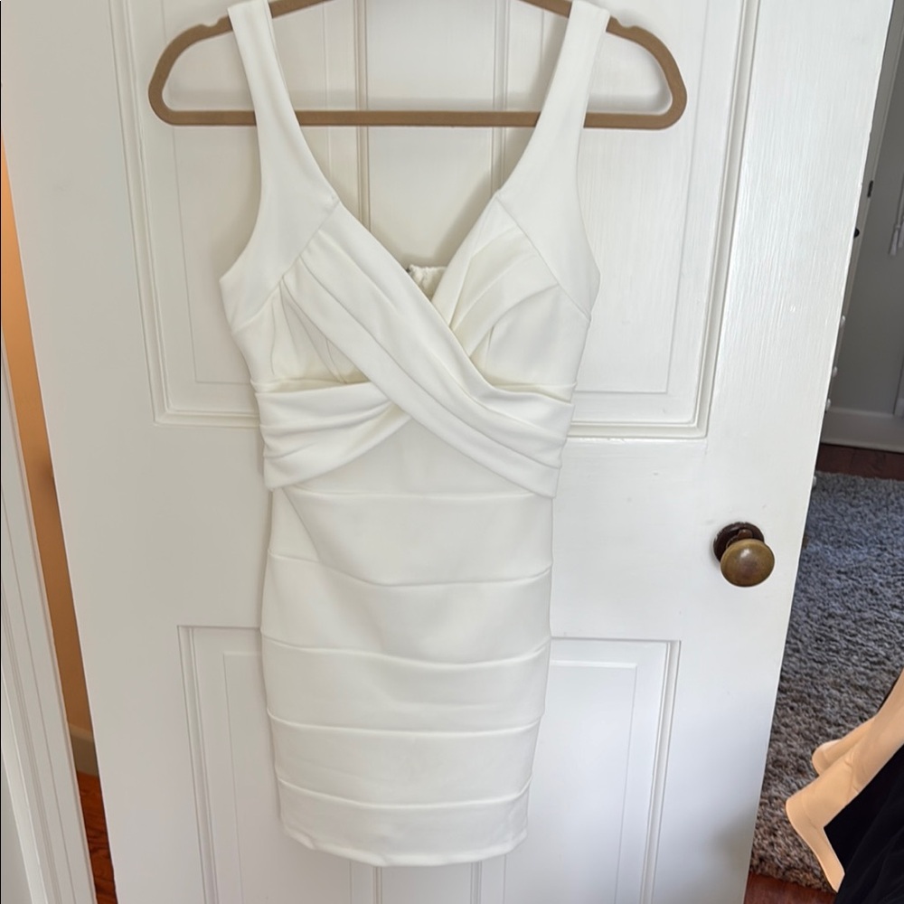 Emerald Sundae Cream Ruched V-Neck Bodycon Mini Dress